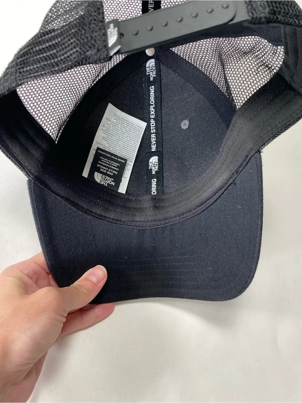The North Face Grey & Black Patch Trucker Hat with Blue Accent Snap Back Unisex
